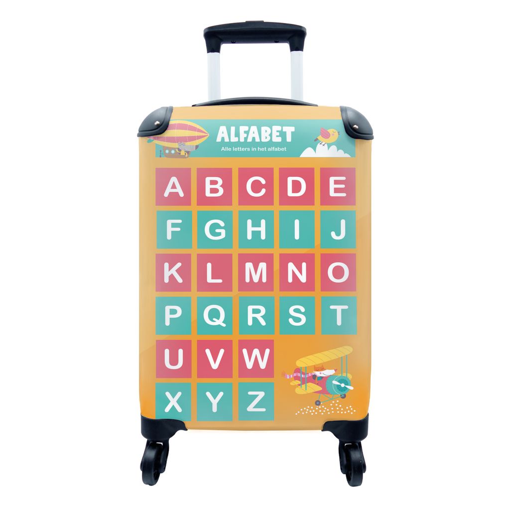 MuchoWow Koffer Handgepäck Trolley Rollkoffer Kleine Reisekoffer mit 4 Rollen - Alphabet - Buchstaben - Mädchen - Jungen - Kinder - Cabin Size ...