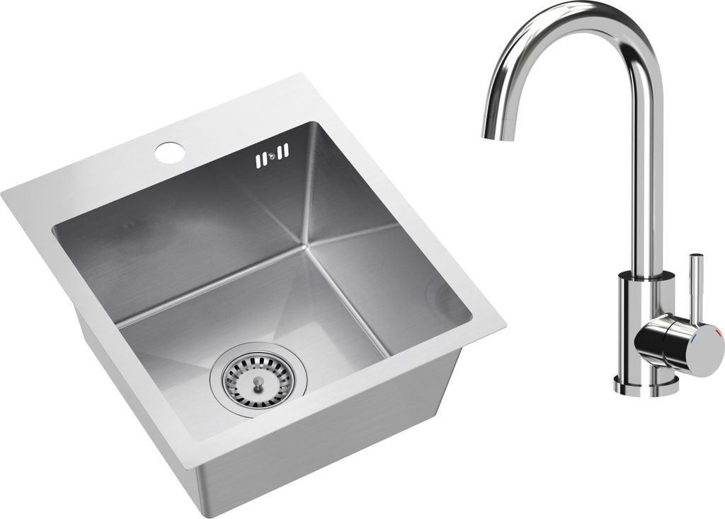 VBChome Edelstahlspüle mit Armatur 40 x 45 cm Gebürsteter Edelstahl Einbauspüle mit Hahnloch Edelstahl Küchenspüle Spüle Groß Becken Ablaufg...