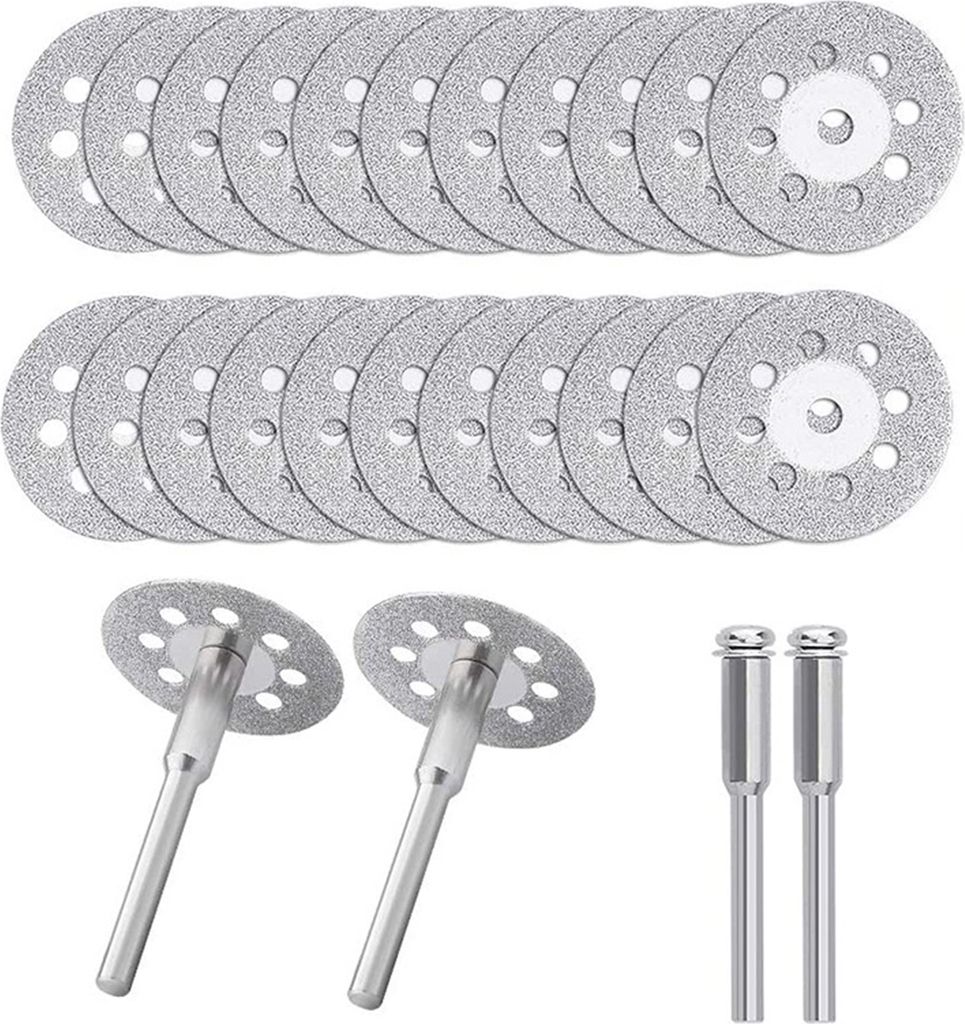 24 Stück Diamant-Trennscheiben, 22 mm Durchmesser, Trennscheiben mit 4 Stück 3 mm Dornen, Ersatz für Dremel-Rotationswerkzeuge