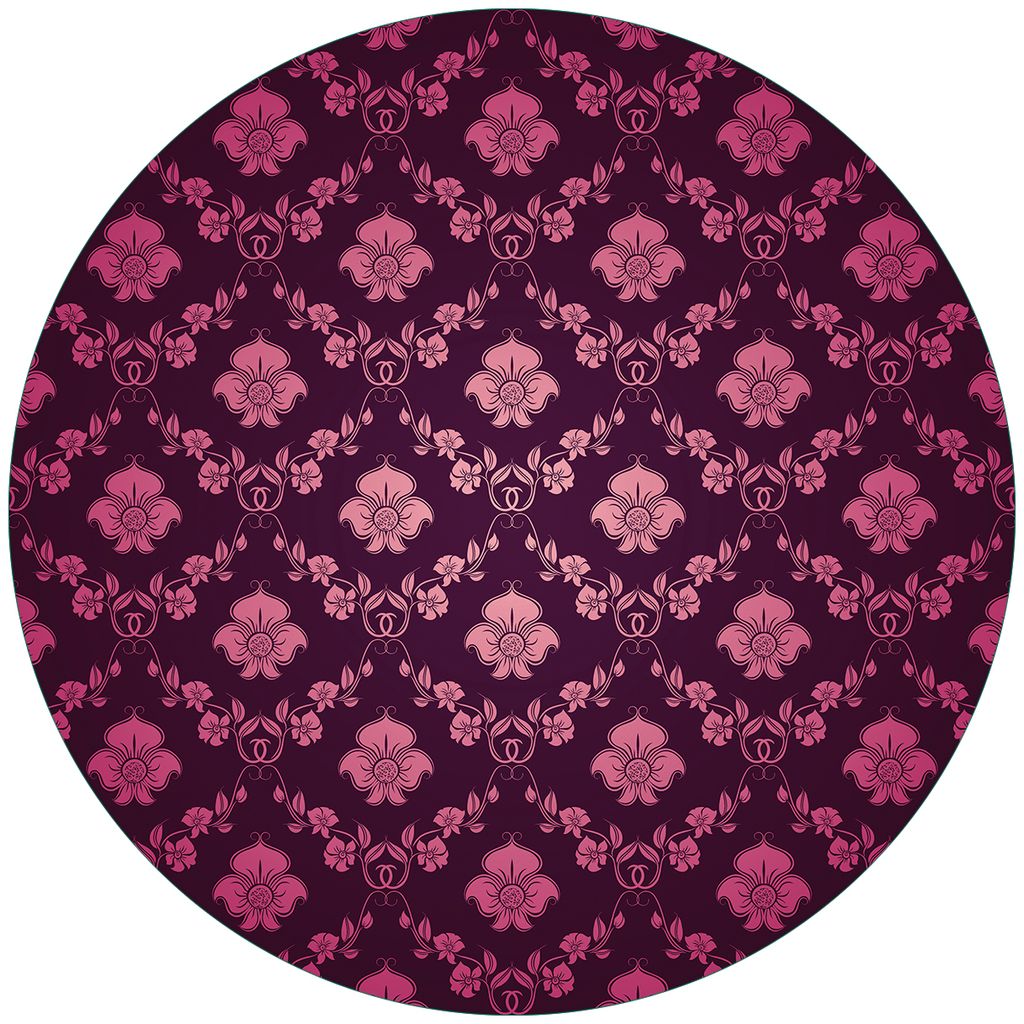 Wallario Premium Glasbild, freischwebende Optik, kräftige Farben, rund 50cm Durchmesser, Motiv Blumenmuster Damast in pink lila