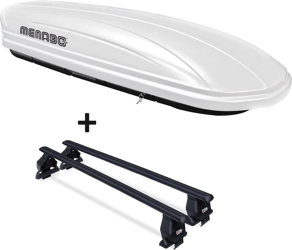 Dachbox weiß VDPMAA320W 320 Liter abschließbar + Dachträger Menabo TEMA kompatibel mit für Renault Megane III (5 Türer) 2008-2016