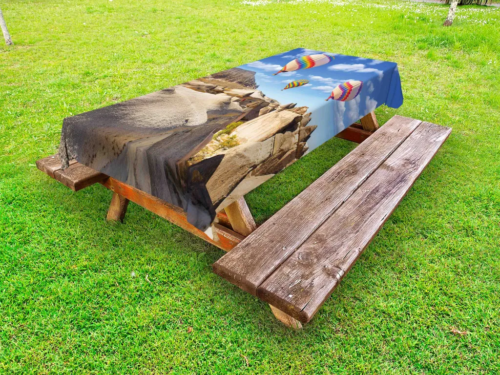 ABAKUHAUS Happy Camper Tovaglia, Ambientazione Esterna Caravan, Rettangolare per Sala da Pranzo e Cucina, 140 cm x 200 cm, Multicolore