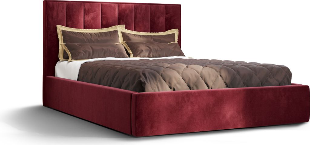 Roe Furniture | Boxspringbett - OTTO - 160x200 cm - Bordeaux - Mit Bettkasten und Stauraum - Polsterbetten - Gästebett - Bett Schlafzimmer - Bett