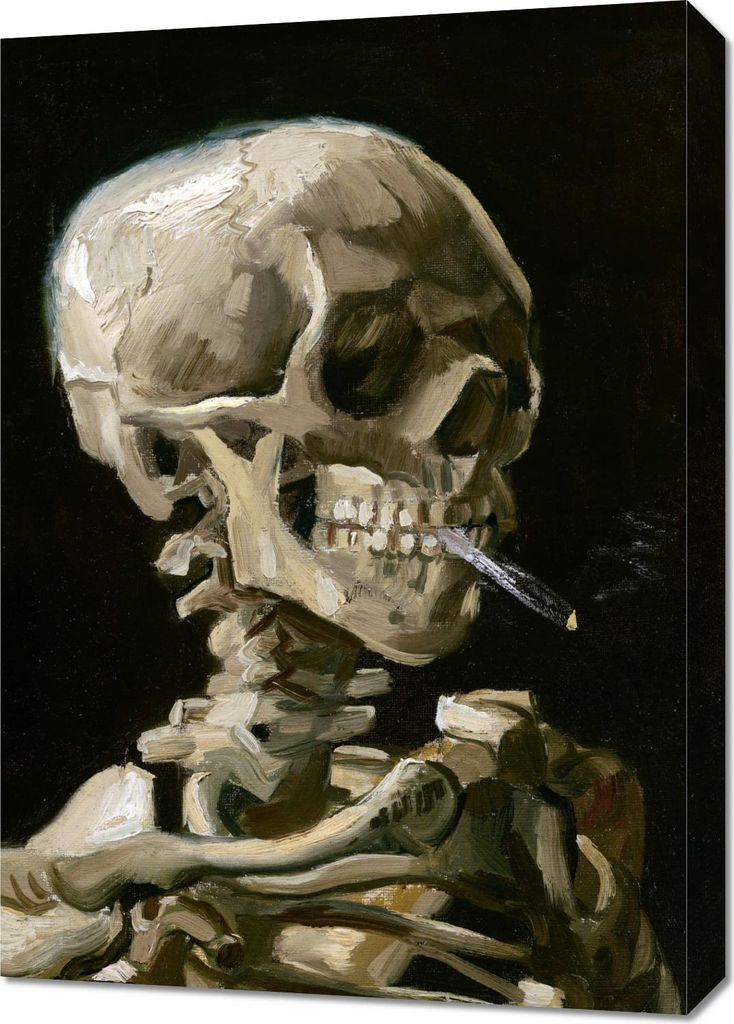Bild 50x70cm Totenkopf mit brennender Zigarette, Van Gogh Vintage
