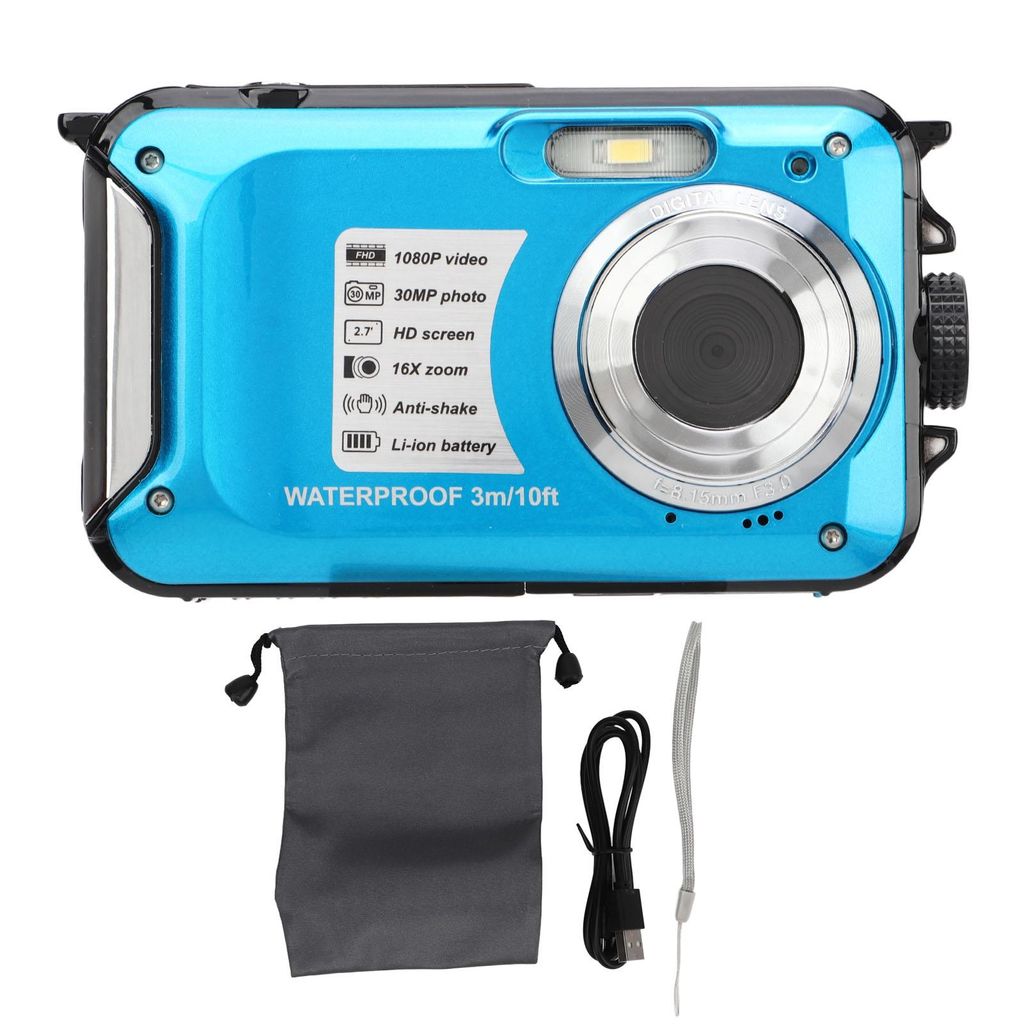 Wasserdichte Digitalkamera 1080P 30MP 16X Unterwasserkamera bis 3 m (10 Fuß) zum Schnorcheln und Campen