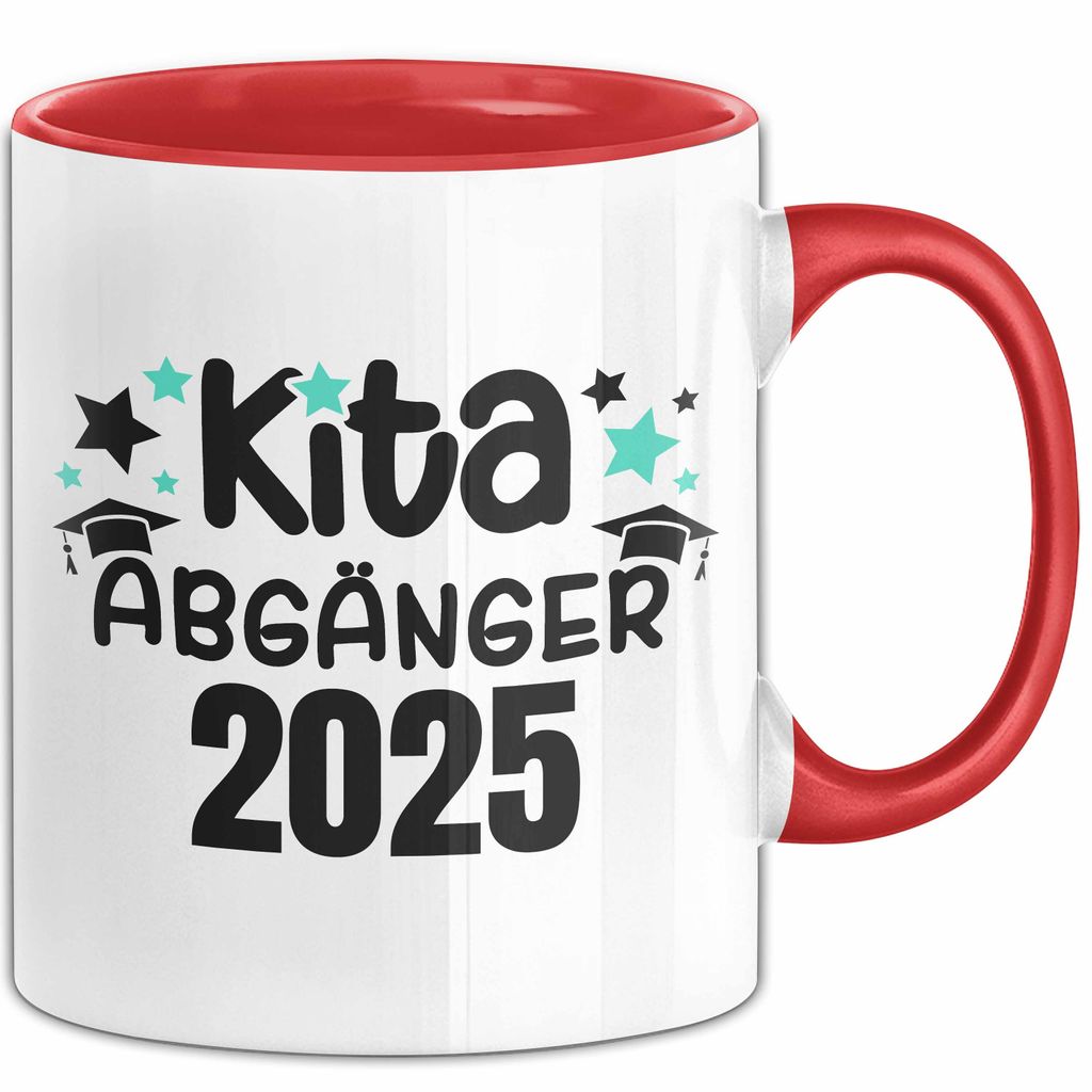 Trendation - Kita Abgänger 2022 Schulstart Tasse Geschenk Jungen Mädchen Einschulung Schulanfang Erster Schultag (Rot)