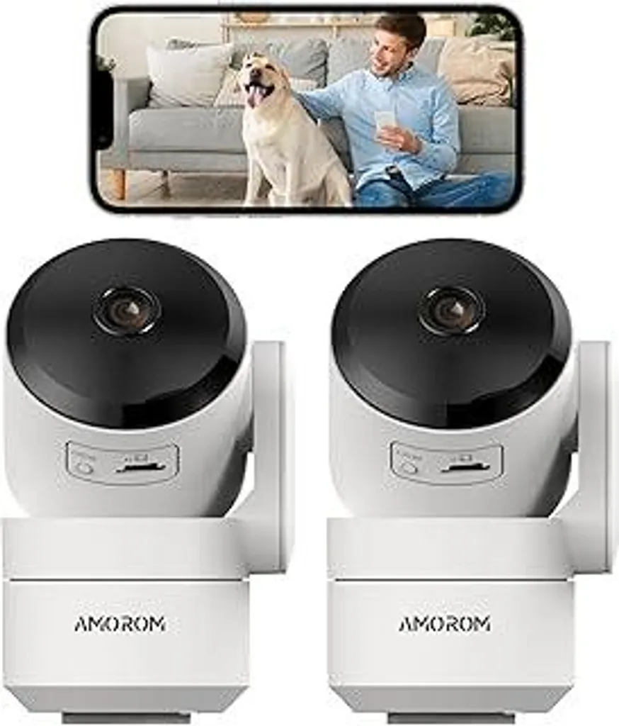 Telecamera di sorveglianza interna 360° Telecamera WLAN con rilevamento del movimento, audio bidirezionale, visione notturna 1080p, comando vocale, compatibile con Alexa, WLAN 2,4 GHz, confezione da 2 pezzi