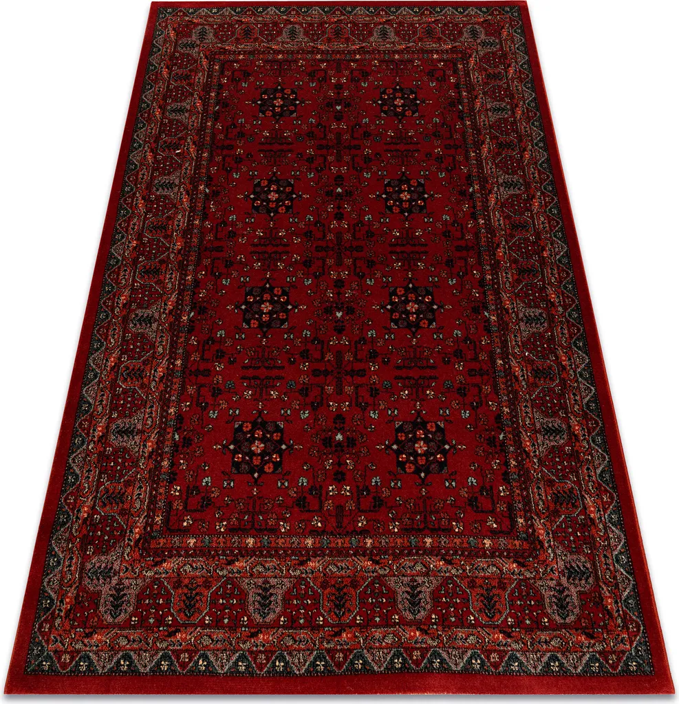 Tapis Descente de Lit KASHQAI Rouge Bordeaux 67x130 cm pour Chambre