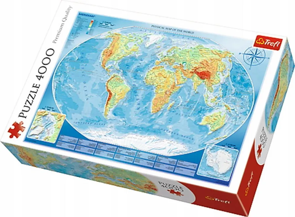 Trefl 45007 Puzzle Carte Physique du Monde 4000 Pièces 136 x 96 cm