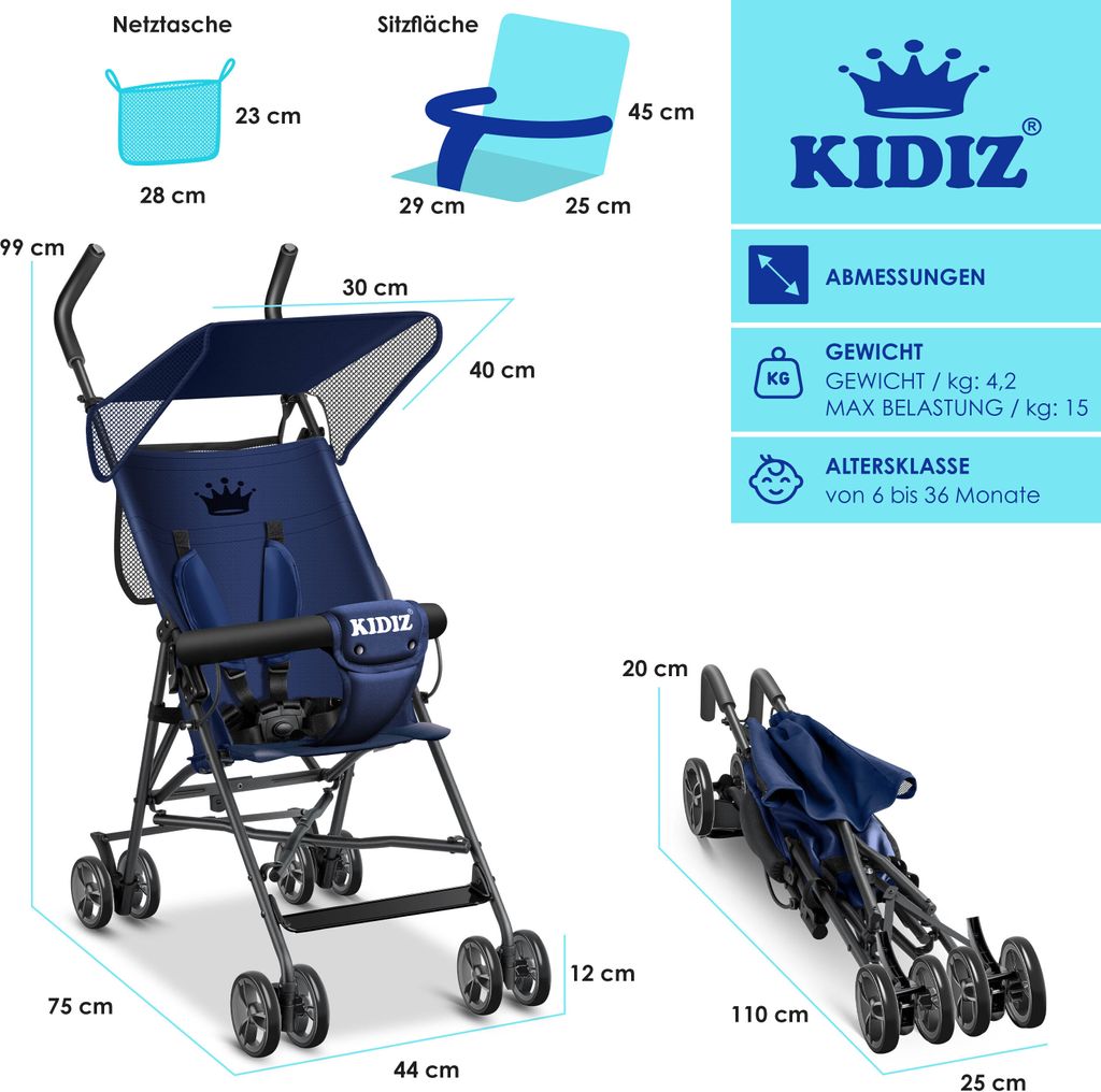 KIDIZ® Kinderwagen CITY Buggy Kinderbuggy klappbar Produktbild 7