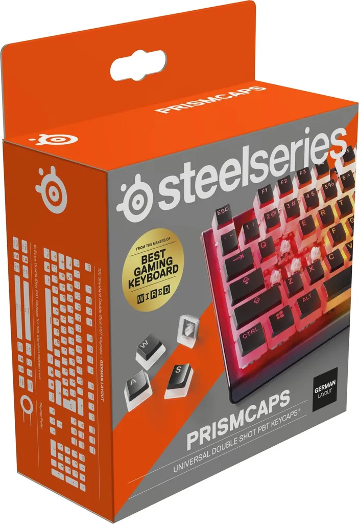 SteelSeries PrismCaps - Set di tasti a doppio scatto con look "pudding" - Compatibilità con tutte le più comuni tastiere meccaniche - Pistoncino MX - Nero (layout tastiera tedesca)