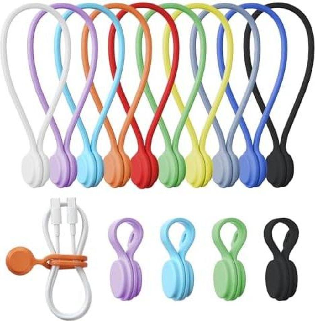 tounee Multifunktionale Magnet Kabelbinder, Wiederverwendbare Silikon Magnetische Kabelbinder, 2 Größen Magnetic Cable Ties(4x 7,5 cm + 10x 19,5 ...