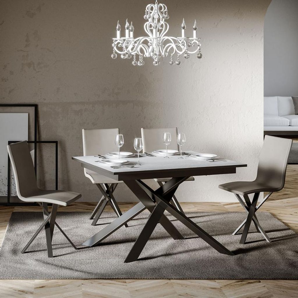 ITAMOBY - Ausziehtisch 120/180x90 cm Ganty Esche weiß mit Kante in Anthrazit Gestell und Füße Anthrazit
