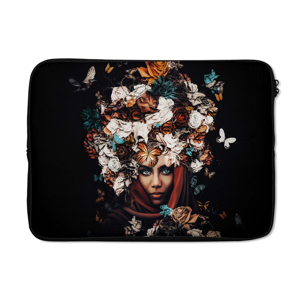 MuchoWow Laptop Hülle 13 Zoll Blumen - Schmetterling - Frauen - Kopftuch Laptoptasche - Laptophülle - Sleeve - Rundumschutz