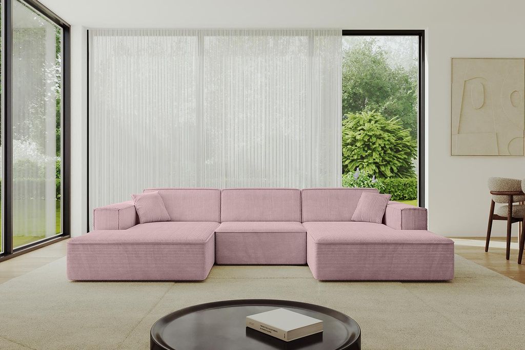 ALTDECOR Ecksofa in U-Form IREA-U1-v4 301x165x77 cm Rosa Corner Sofa Bett Eckcouch Couch L-Form Wohnlandschaft Cauchsofa