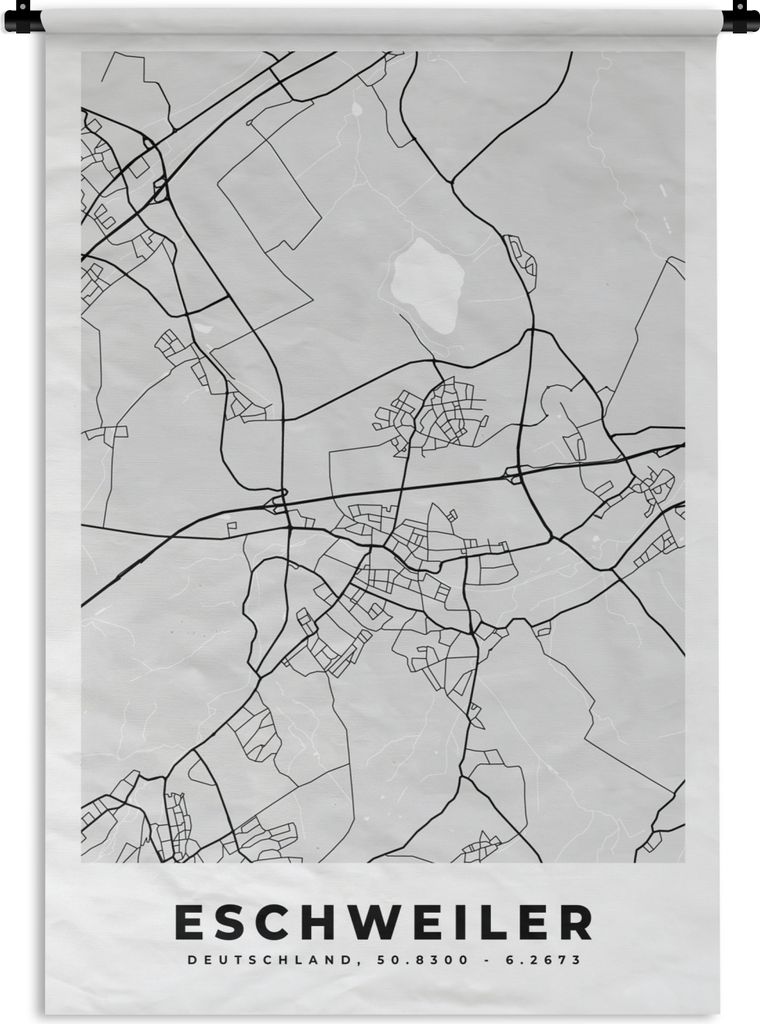 MuchoWow Wandteppich Wandbehang Stadtplan - Eschweiler - Karte - Deutschland - Karte 60x90 cm Tapisserie Dekoration Wandtuch - Foto-Teppich - Abw...