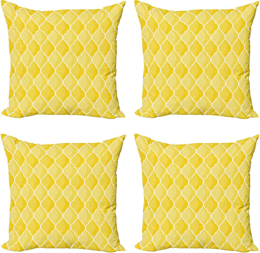 ABAKUHAUS Gelb Kissenbezug Set (4 Stück), marokkanische Trellis, Moderner Doppelseitiger Digitaldruck, 40 cm x 40 cm, Senf-Gelb-Weiß