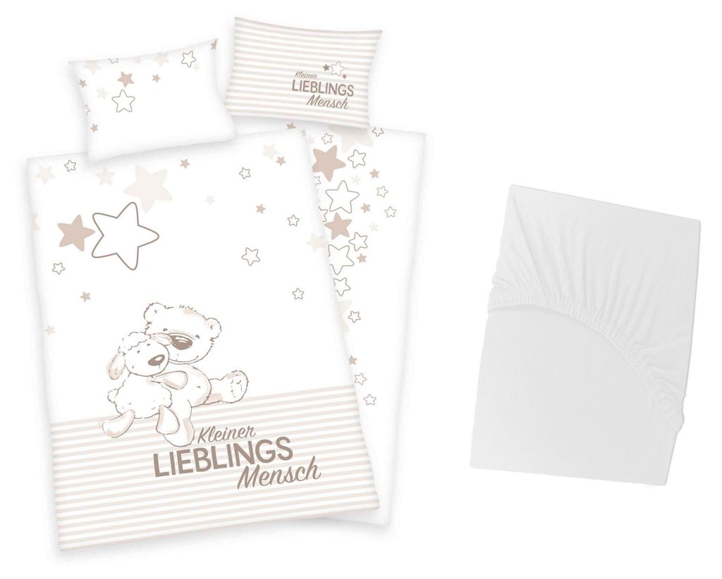 3 tlg Baby Bettwäsche Set - Lieblings Mensch Beige - Produktbild 