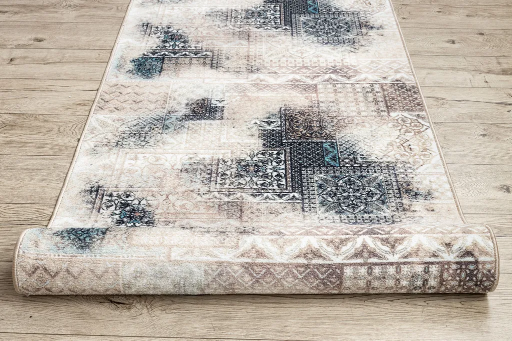 Grand Tapis Beige Patchwork Vintage 100x190 cm - Textile Doux et Durable - 5