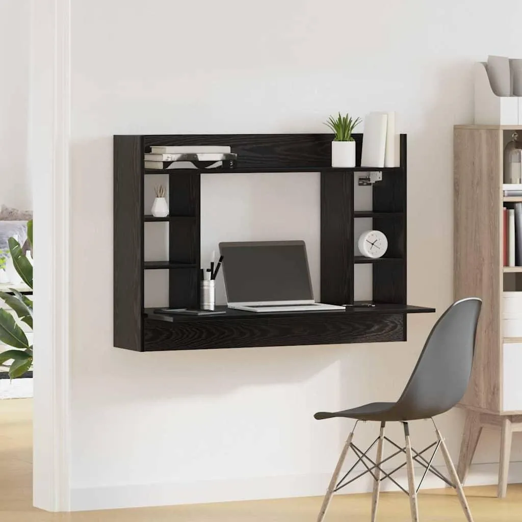 SYFAX™ Scrivania a parete con lo scaffale Rovere nero 105 x 48 x 75 cm - 4