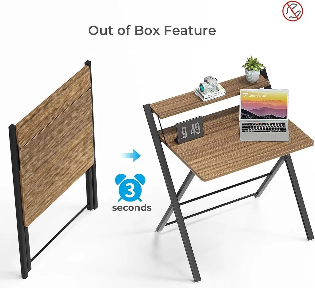 Bureau pliable stable marron avec étagère compacte 100cm - 4