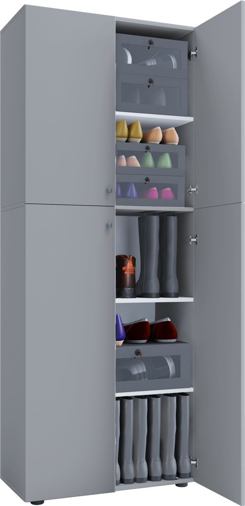 VCM Holz-Schuhschrank | Maße: B. 70 x H. 184 x T. 40 cm | Allzweckschrank | 5 Fächer | 4 Drehtüren - Lona