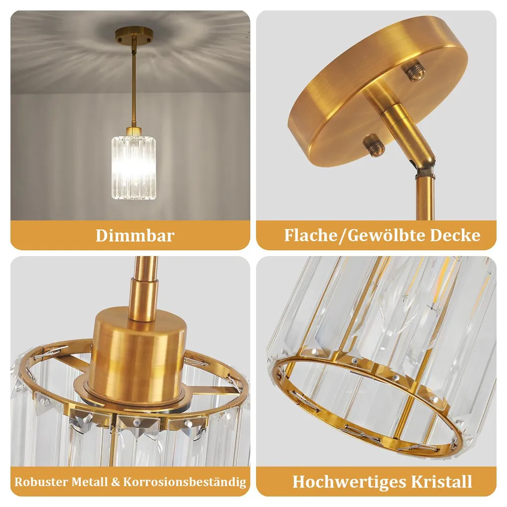 Lustre Suspension Design en Cristal E27 - Lampe de Plafond Ajustable