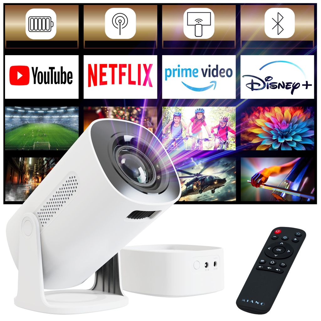 Kiano Vision Mini Beamer tragbar, 1280x720 HD, Android 11 Produktbild  KI-generiertes Bild