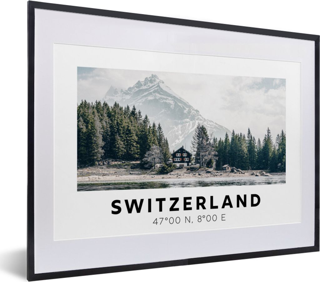 MuchoWow Gerahmtes Poster Schweiz - Berg - Chalet - Grün 40x30 cm - Poster mit Schwarzem Bilderrahmen Wandposter Rahmen Foto Bilder - Bilderrahm...