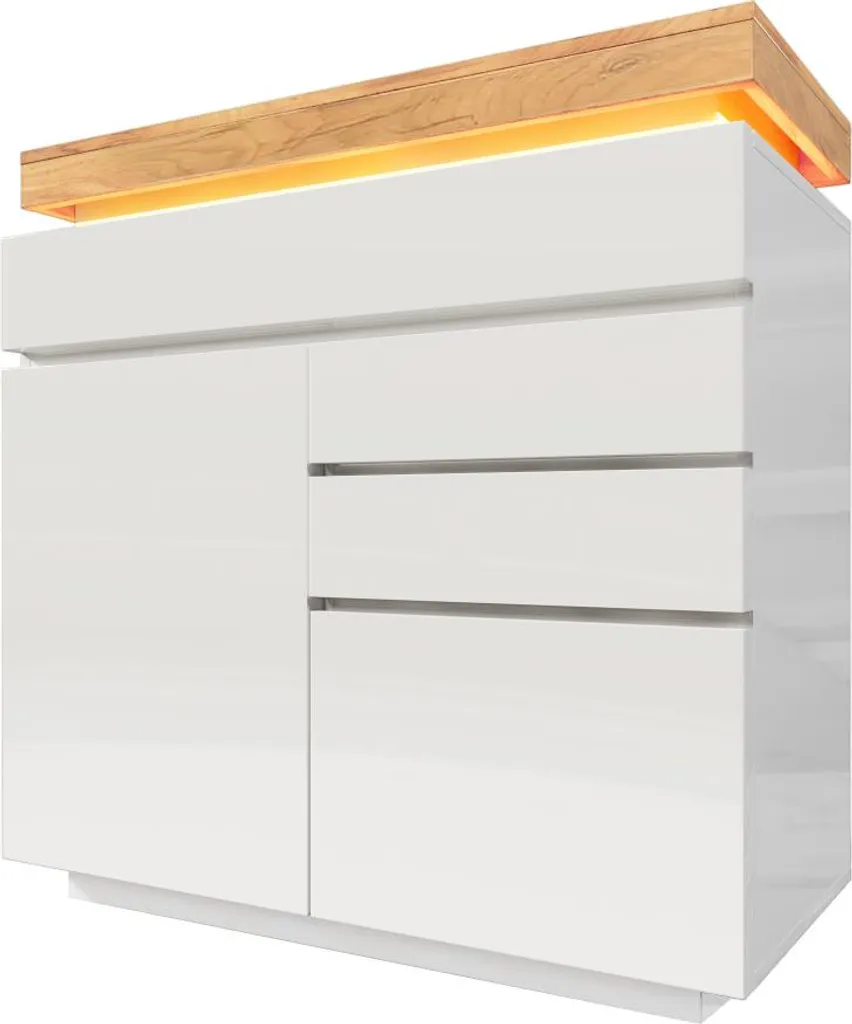 Sideboard design blanc laqué avec LED connectées - Meuble de rangement chic - 16