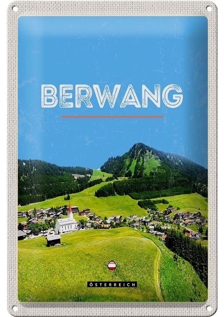 Blechschild Reise 20x30cm Berwang Österreich Weide Gebirge Natur