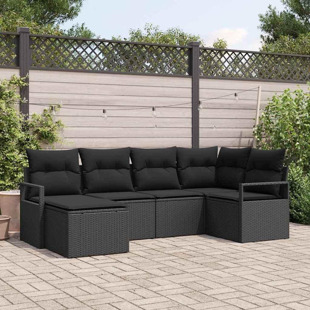 Maison Exclusive - Sofa Set mit Kissen 6 pcs Schwarz Poly Rattan