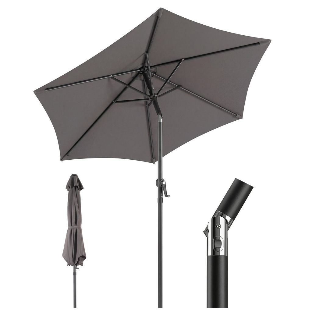 Sekey Rund Sonnenschirm 200 cm, Gartenschirm mit Kurbel & Knickfunktion, windstabil neigbar Marktschirm, UV 50+ Schutz, perfekt für Balkon Garten