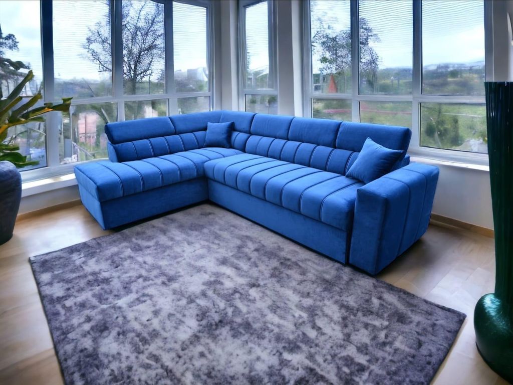 FurMeb24 ECKSOFA KENNO L 252 x 170 cm BLAU - linke Seite - mit bettkasten und schlaffunktion