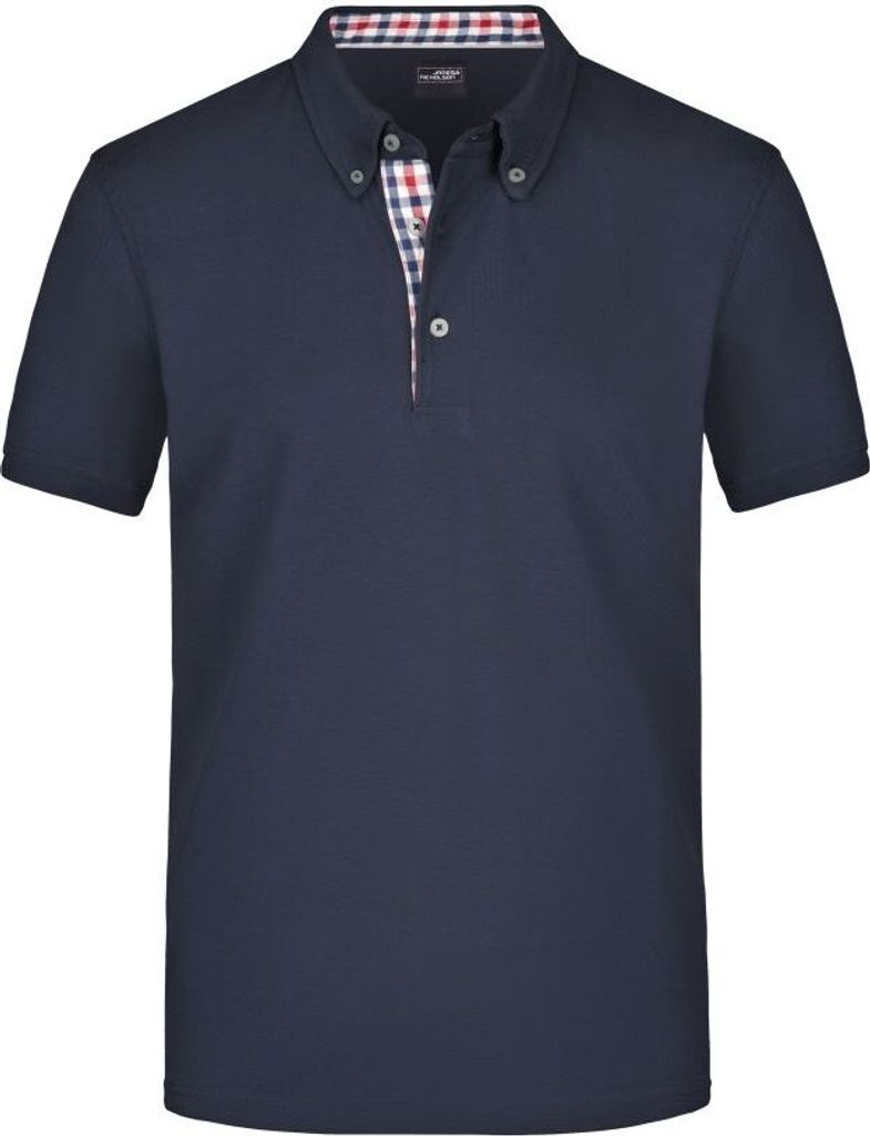 Button-Down-Polo mit modischem Einsatz navy/red-navy-white, Gr. M