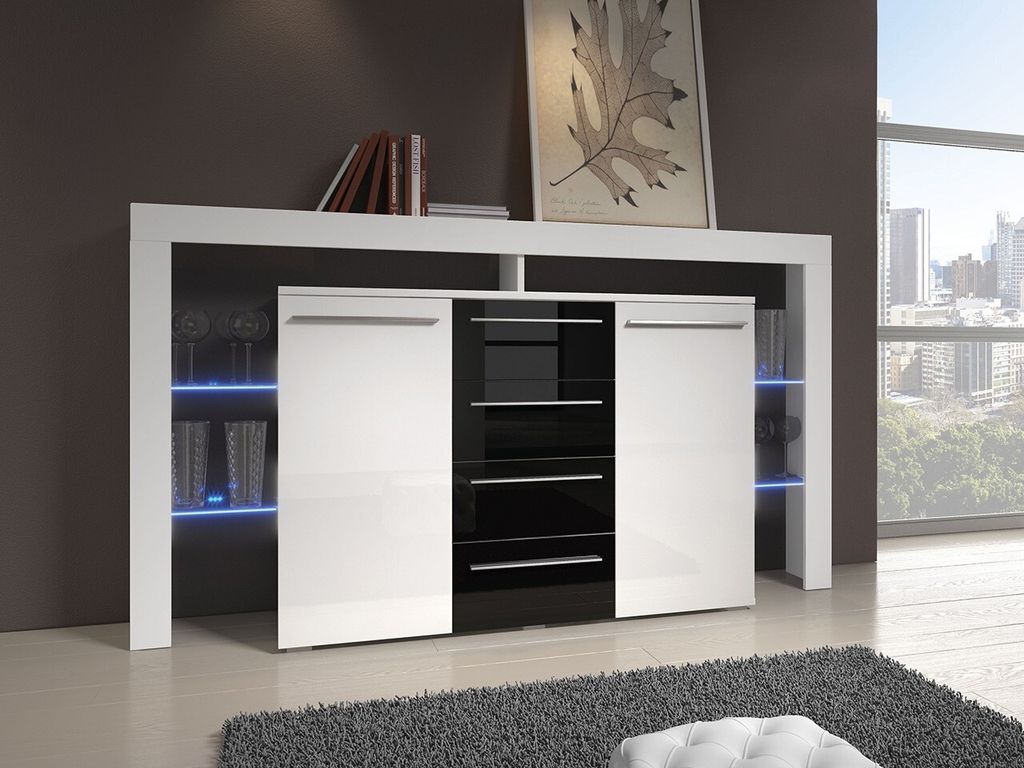 Kombinovaná komoda s LED osvětlením CLANE 1 - bílá / lesklá Obrázek produktu 