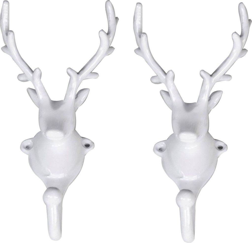 Wandgarderobe Kleiderhaken 2er SET Geweih in Weiß Hirschgeweih Hirschkopf Geweih Hirsch Haken Wandhaken Aluminium Geweihhaken Wanddeko Dekoration ...