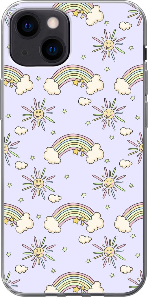 MuchoWow Handyhülle Schutzhülle Hülle für Telefoonhoesje iPhone 13 mini Mädchen - Regenbogen - Sonne - Muster - Mädchen - Kinder - Kinder -...