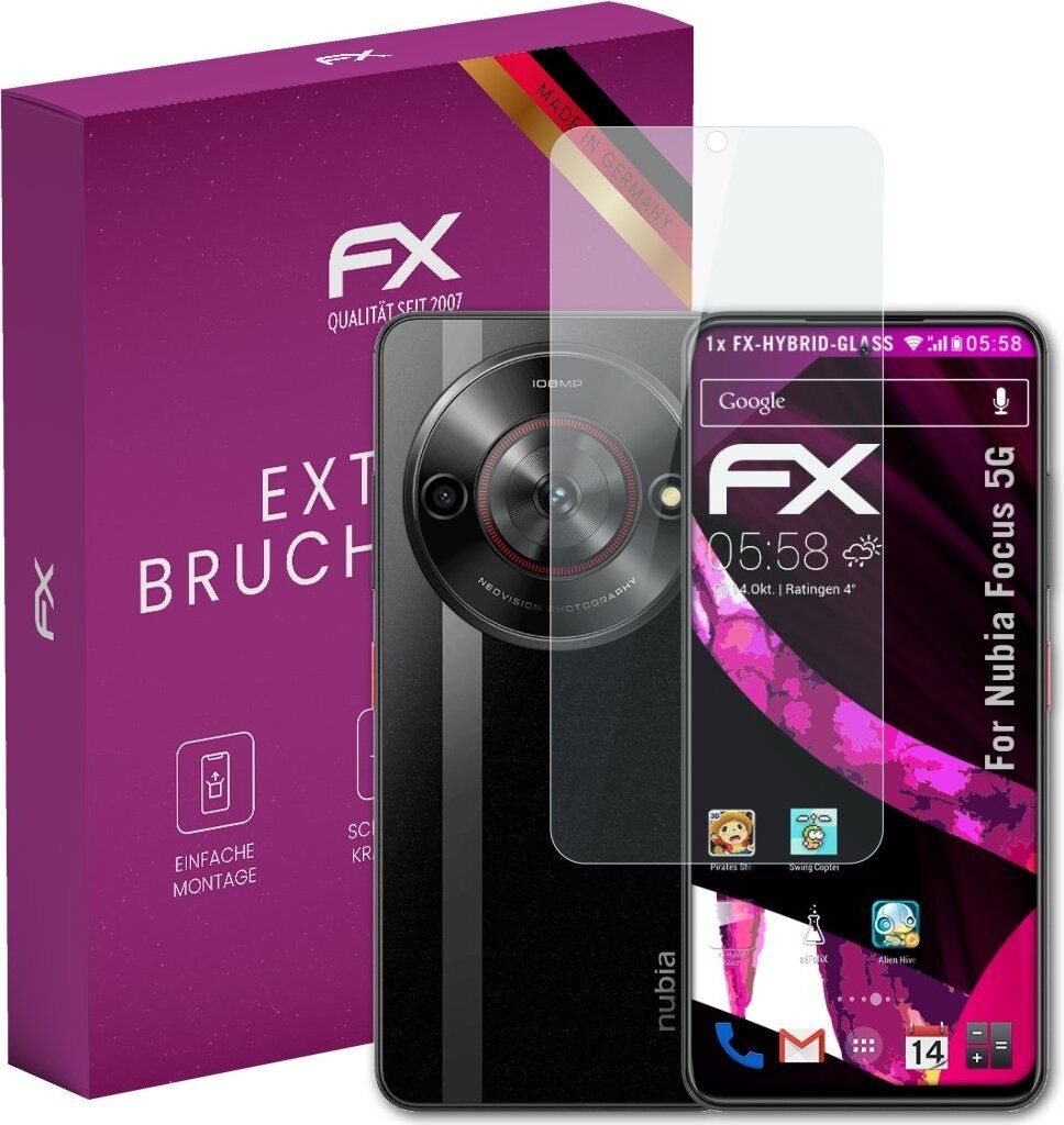 atFoliX FX-Hybrid-Glass Displayfolie kompatibel mit Nubia Focus 5G Glasfolie