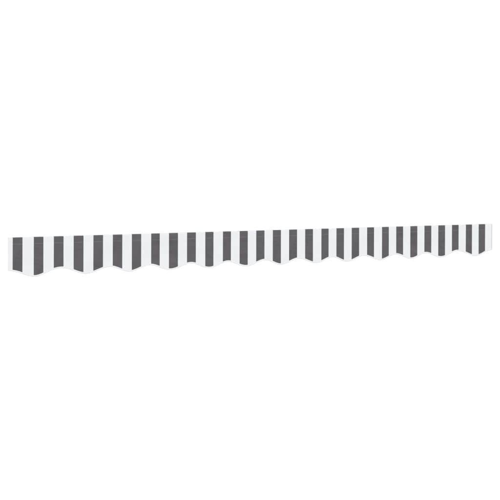 A striped awning valance against a white background.
