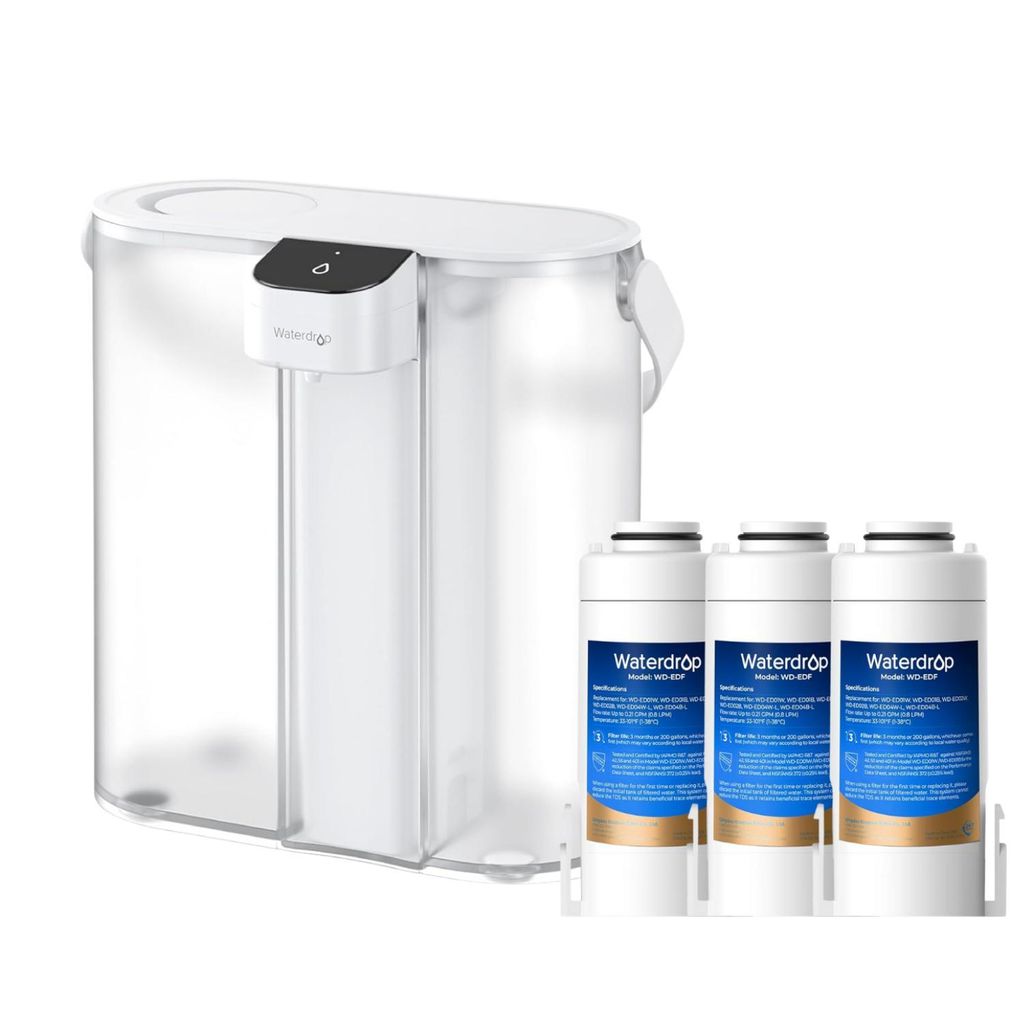 Waterdrop Eletric Wasserfilter Krug für Kühlschrank mit 3 Filter, Countertop Wasserfilter System, 757 Liter, Weiß, WD-ED02W