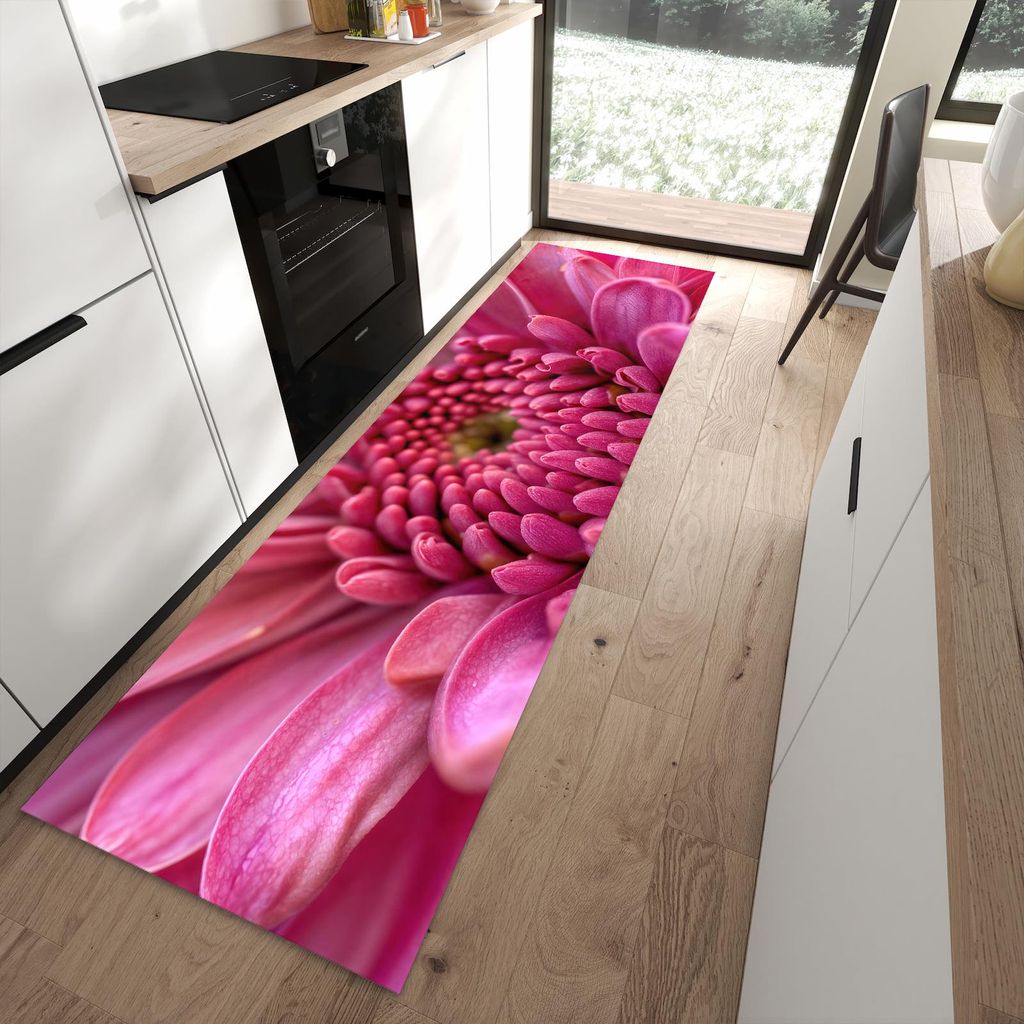 Küchenteppich 80x280cm rutschfest & abwischbar PVC Läufer - Nahaufnahme Blume