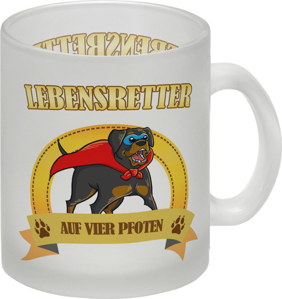 Glas Tasse mit Superheld - Rottweiler - Lebensretter auf vier Pfoten