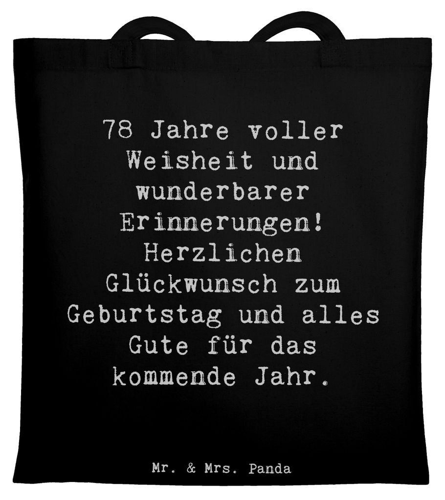 Mr. & Mrs. Panda Tote Bag Spruch 78. Geburtstag Weisheit - Schwarz - Geschenk, wunderbare Erinnerungen, Freude, Zuneigung, totebag, Shopping Tasche...