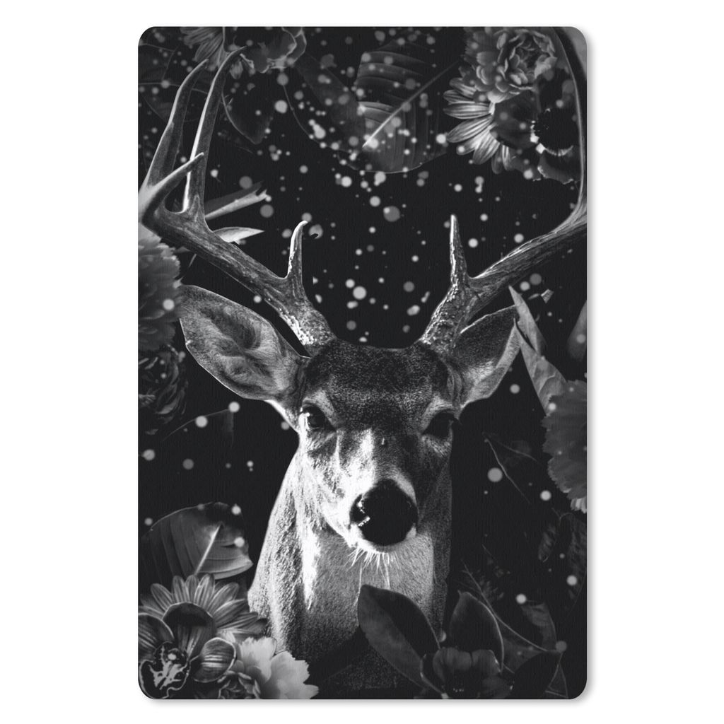 MuchoWow Mauspad Mousepad Botanischer Hirsch mit Leuchtkugeln vor schwarzem Hintergrund - schwarz-weiß 40x60 cm - Mousepads - Maus Mat - Pad - M...