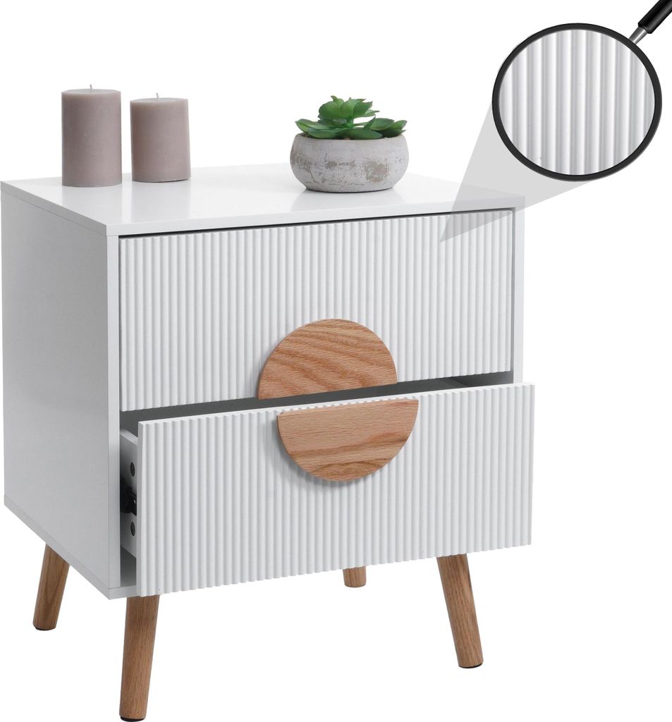 Nachttisch MCW-N89, Kommode Beistelltisch Nachtschrank, 3D-Design Schublade Melamin Holz, 55x48x41cm weiß