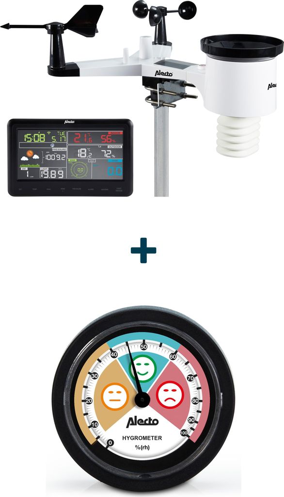 Alecto WS-5500 - Professionelle 8 in 1 WLAN-Wetterstation mit App und kabellosem Außensensor, schwarz