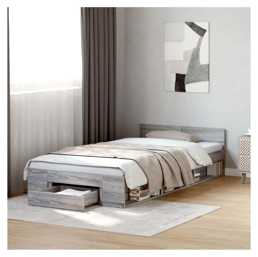Bettgestell mit Schublade ohne Matratze, Grau Sonoma 90x200 cm
