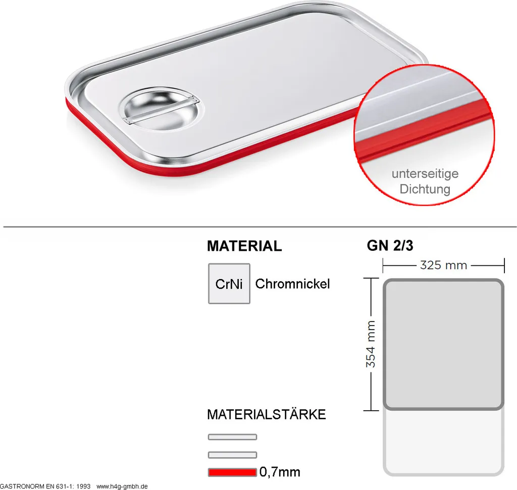 Coperchio Ermetico Gastronorm Art. 7023 con Guarnizione Silicone Rosso