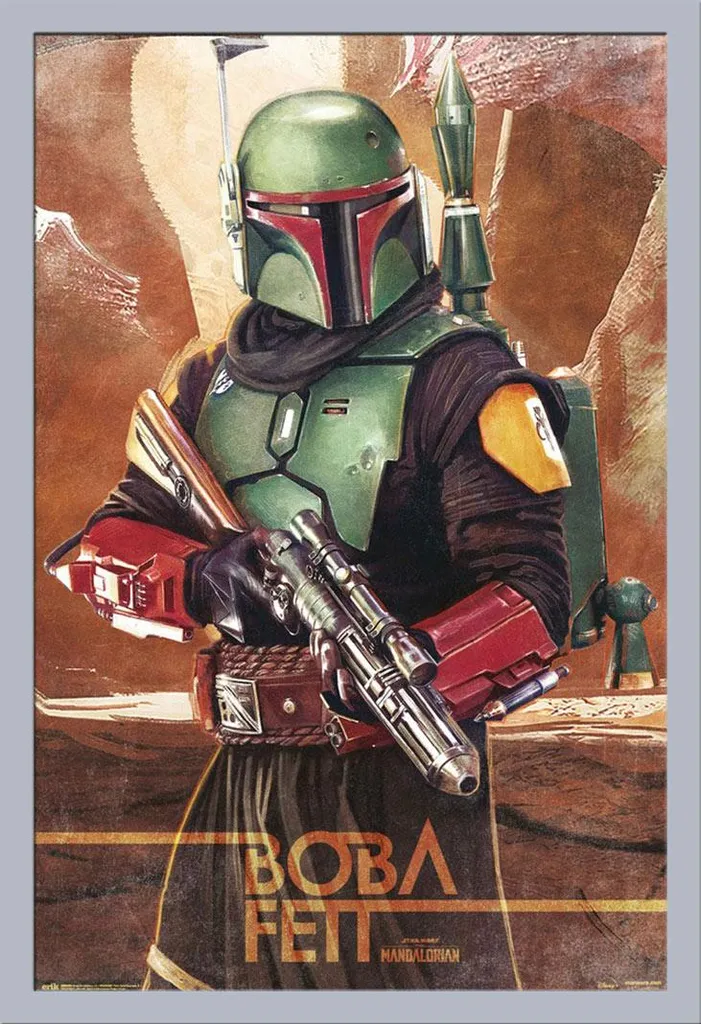 Cadre Star Wars Boba Fett avec vitre acrylique et moulure argentée